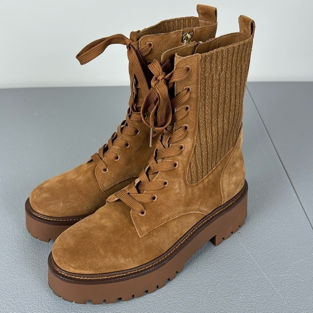 Women’s Tan Suede Lace-Up Platform Boots